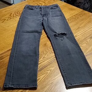 LEVI'S Jeans Womens Black 25 BLACK BUTTON FLY DISTRESSED Denim Preowned STRAIGHT